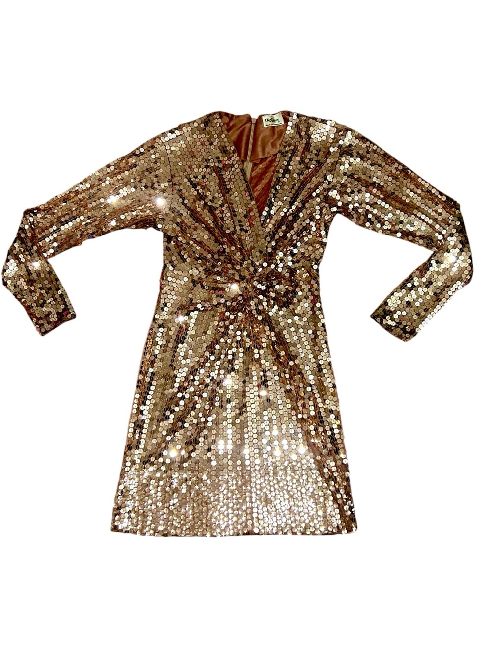 Oleg Cassini Vintage Hollywood Handmade Sequin Long Sleeve Formal Delicate Dress - Picture 3 of 7